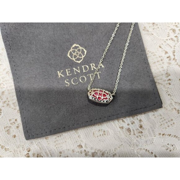 NEW Kendra Scott Elisa Pendant Silver-tone Pendant Necklace with Magenta Stone w - Picture 7 of 7